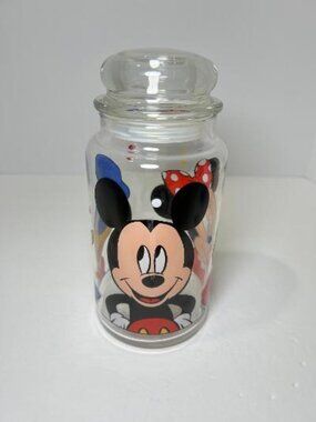 VTG Disney Mickey Minnie Mouse Donald Duck Anchor Hocking Glass Canister Jar Lid